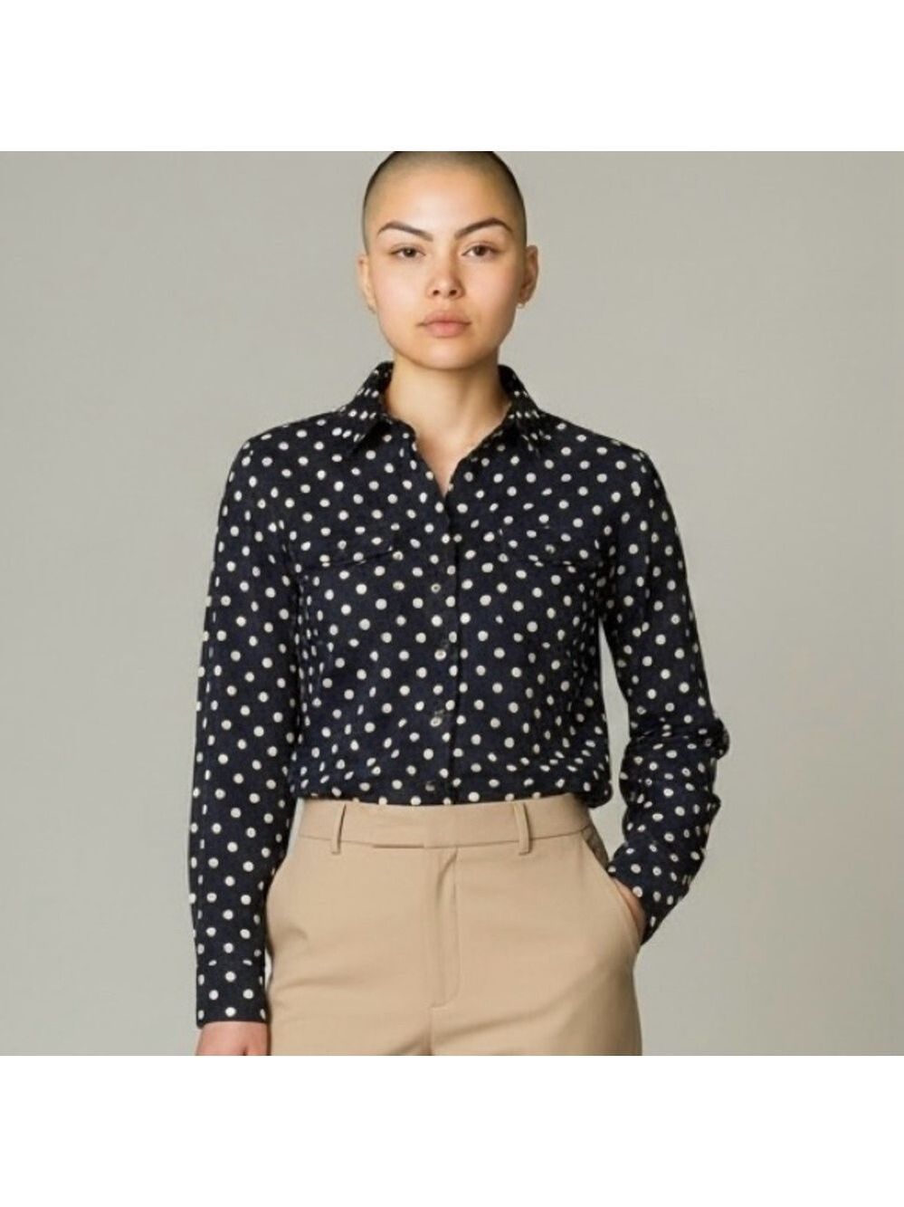 Tommy Hilfiger Navy Polka Dot Button-Up Cotton Collared Shirt